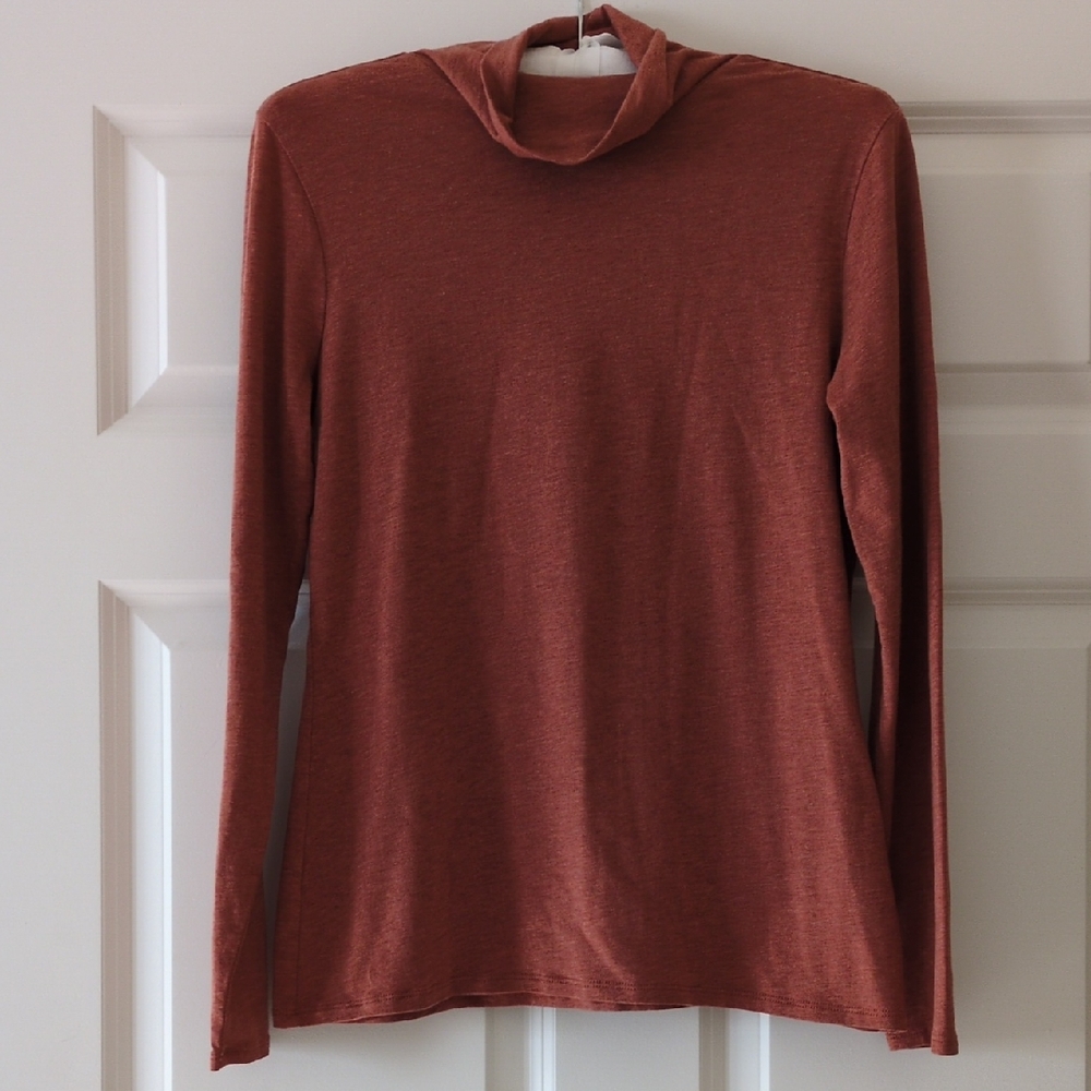 Garnet Hill Turtleneck Organic Cotton Blend Tencel Top Rust  Lightweight